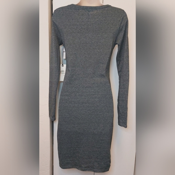 Leith NWT Size Small Grey Ruched Long Sleeve Bodycon Midi Dress Office Date Chic - Picture 7 of 11